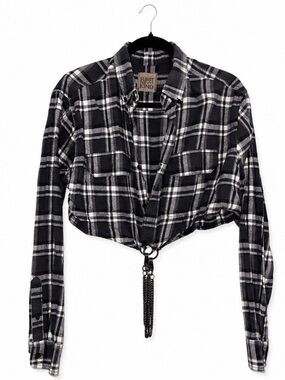 Furst of a Kind Cropped Plaid Chain Detail Shirt
